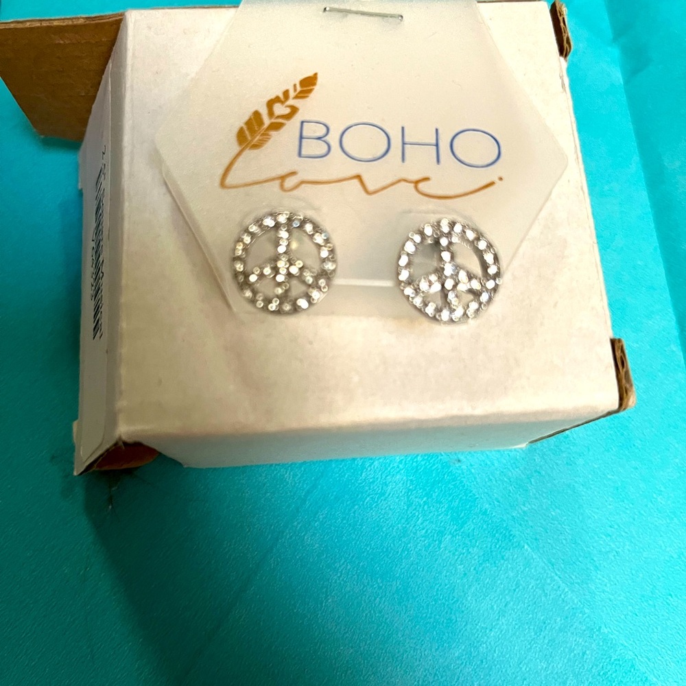 Rhinestone peace sign earrings